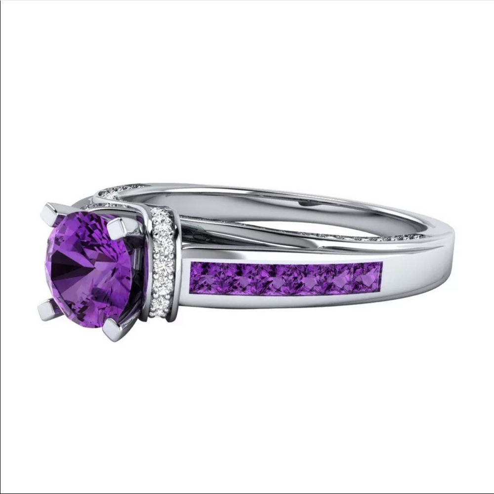 New Women’s 925 Silver Round Amethyst Lady Ring - Picture 2 of 3